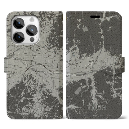 【東温（愛媛県）】地図柄iPhoneケース（手帳タイプ）モノトーン・iPhone 14 Pro 用