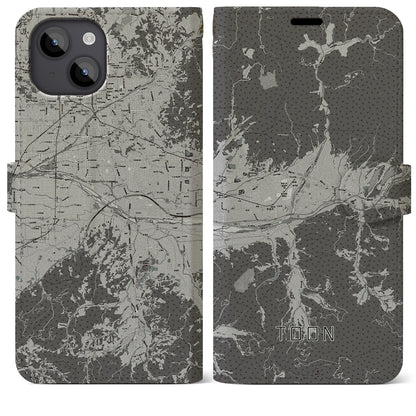 【東温（愛媛県）】地図柄iPhoneケース（手帳タイプ）モノトーン・iPhone 14 Plus 用