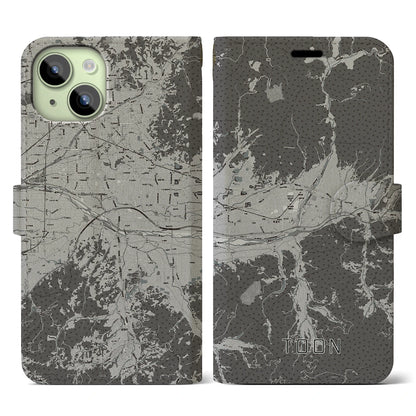 【東温（愛媛県）】地図柄iPhoneケース（手帳タイプ）モノトーン・iPhone 15 用