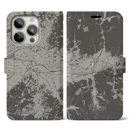 【東温（愛媛県）】地図柄iPhoneケース（手帳タイプ）モノトーン・iPhone 15 Pro 用