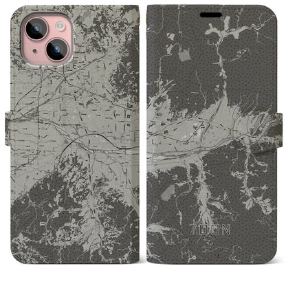 【東温（愛媛県）】地図柄iPhoneケース（手帳タイプ）モノトーン・iPhone 15 Plus 用