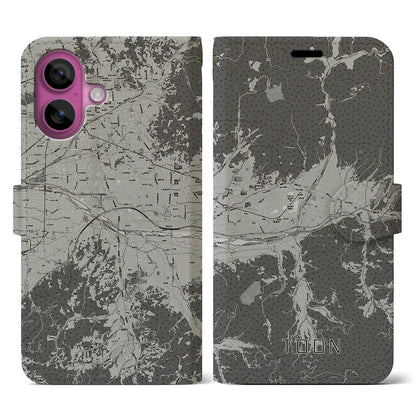 【東温（愛媛県）】地図柄iPhoneケース（手帳タイプ）モノトーン・iPhone 16 Pro 用