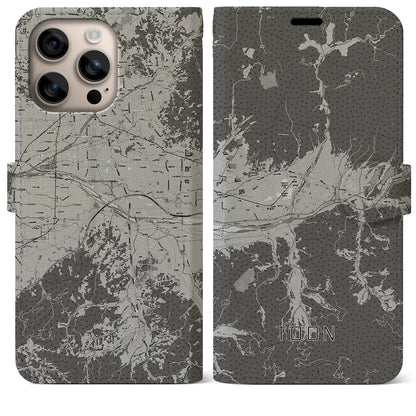 【東温（愛媛県）】地図柄iPhoneケース（手帳タイプ）モノトーン・iPhone 16 Plus 用