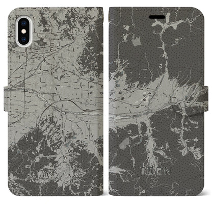 【東温（愛媛県）】地図柄iPhoneケース（手帳タイプ）モノトーン・iPhone XS Max 用