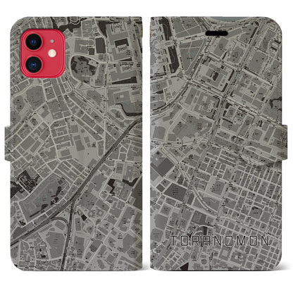 【虎ノ門（東京都）】地図柄iPhoneケース（手帳タイプ）モノトーン・iPhone 11 用