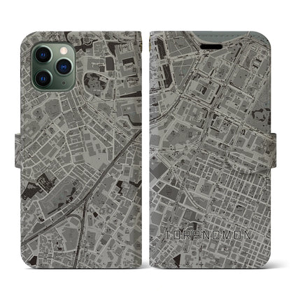 【虎ノ門（東京都）】地図柄iPhoneケース（手帳タイプ）モノトーン・iPhone 11 Pro 用