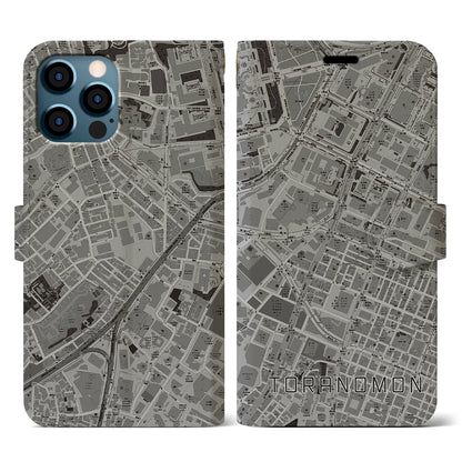 【虎ノ門（東京都）】地図柄iPhoneケース（手帳タイプ）モノトーン・iPhone 12 / 12 Pro 用