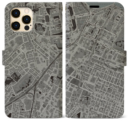 【虎ノ門（東京都）】地図柄iPhoneケース（手帳タイプ）モノトーン・iPhone 12 Pro Max 用