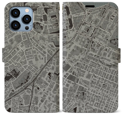 【虎ノ門（東京都）】地図柄iPhoneケース（手帳タイプ）モノトーン・iPhone 13 Pro Max 用