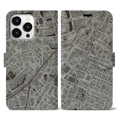【虎ノ門（東京都）】地図柄iPhoneケース（手帳タイプ）モノトーン・iPhone 13 Pro 用