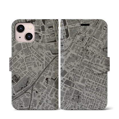 【虎ノ門（東京都）】地図柄iPhoneケース（手帳タイプ）モノトーン・iPhone 13 mini 用