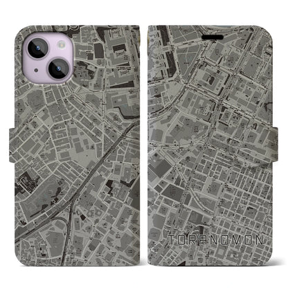 【虎ノ門（東京都）】地図柄iPhoneケース（手帳タイプ）モノトーン・iPhone 14 用