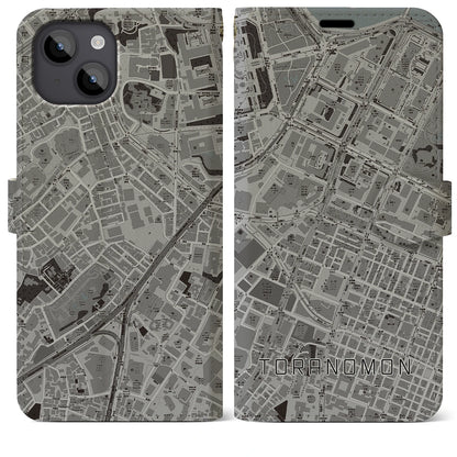 【虎ノ門（東京都）】地図柄iPhoneケース（手帳タイプ）モノトーン・iPhone 14 Plus 用