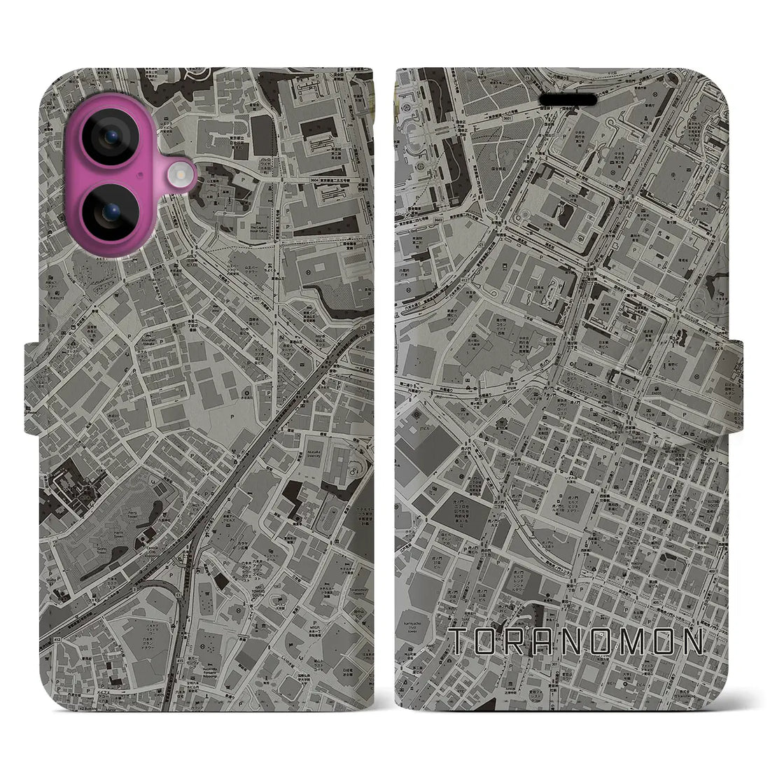 【虎ノ門（東京都）】地図柄iPhoneケース（手帳タイプ）モノトーン・iPhone 16 Pro 用