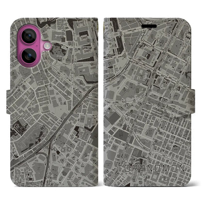 【虎ノ門（東京都）】地図柄iPhoneケース（手帳タイプ）モノトーン・iPhone 16 Pro 用
