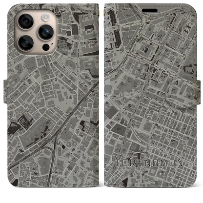 【虎ノ門（東京都）】地図柄iPhoneケース（手帳タイプ）モノトーン・iPhone 16 Plus 用