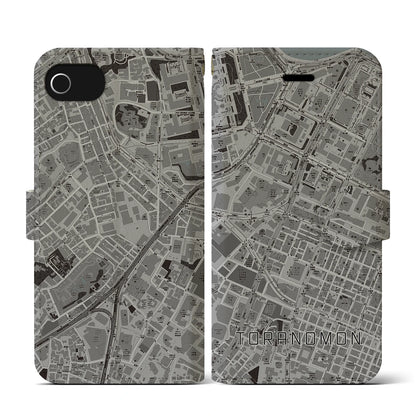 【虎ノ門（東京都）】地図柄iPhoneケース（手帳タイプ）モノトーン・iPhone SE（第3 / 第2世代） / 8 / 7 / 6s / 6 用