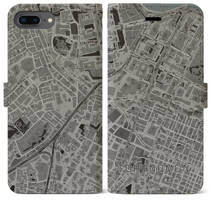 【虎ノ門（東京都）】地図柄iPhoneケース（手帳タイプ）モノトーン・iPhone 8Plus /7Plus / 6sPlus / 6Plus 用