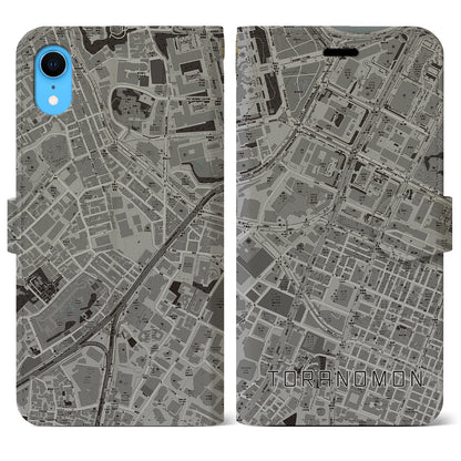 【虎ノ門（東京都）】地図柄iPhoneケース（手帳タイプ）モノトーン・iPhone XR 用