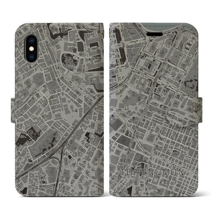 【虎ノ門（東京都）】地図柄iPhoneケース（手帳タイプ）モノトーン・iPhone XS / X 用