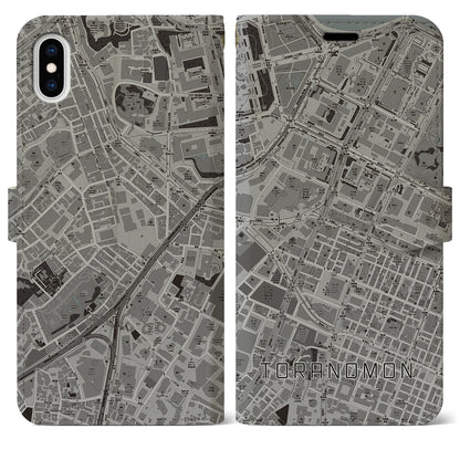 【虎ノ門（東京都）】地図柄iPhoneケース（手帳タイプ）モノトーン・iPhone XS Max 用
