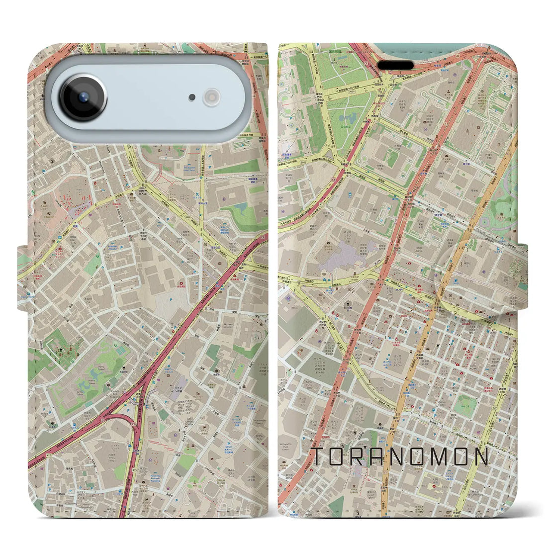 【虎ノ門（東京都）】地図柄iPhoneケース（手帳タイプ）ナチュラル・iPhone 17 Pro Max 用