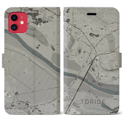 【取手（茨城県）】地図柄iPhoneケース（手帳タイプ）モノトーン・iPhone 11 用