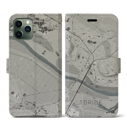 【取手（茨城県）】地図柄iPhoneケース（手帳タイプ）モノトーン・iPhone 11 Pro 用