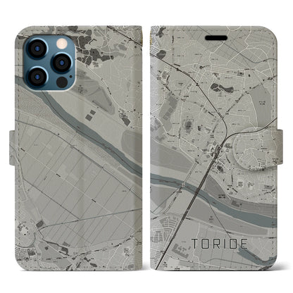 【取手（茨城県）】地図柄iPhoneケース（手帳タイプ）モノトーン・iPhone 12 / 12 Pro 用