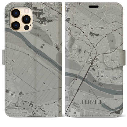 【取手（茨城県）】地図柄iPhoneケース（手帳タイプ）モノトーン・iPhone 12 Pro Max 用