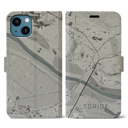 【取手（茨城県）】地図柄iPhoneケース（手帳タイプ）モノトーン・iPhone 13 用