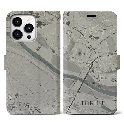 【取手（茨城県）】地図柄iPhoneケース（手帳タイプ）モノトーン・iPhone 13 Pro 用