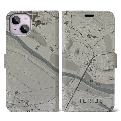 【取手（茨城県）】地図柄iPhoneケース（手帳タイプ）モノトーン・iPhone 14 用