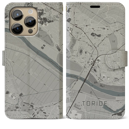 【取手（茨城県）】地図柄iPhoneケース（手帳タイプ）モノトーン・iPhone 14 Pro Max 用