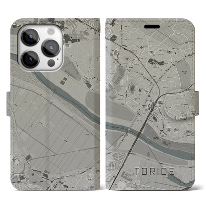 【取手（茨城県）】地図柄iPhoneケース（手帳タイプ）モノトーン・iPhone 14 Pro 用