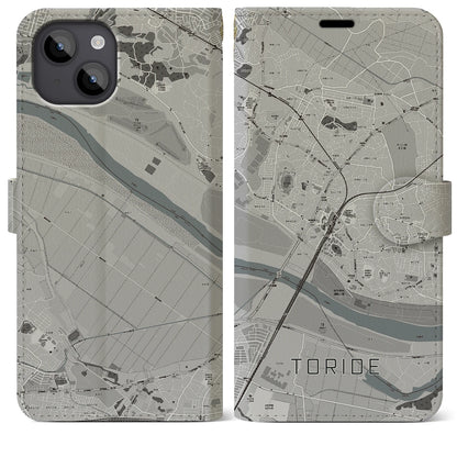 【取手（茨城県）】地図柄iPhoneケース（手帳タイプ）モノトーン・iPhone 14 Plus 用