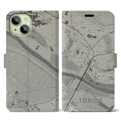 【取手（茨城県）】地図柄iPhoneケース（手帳タイプ）モノトーン・iPhone 15 用