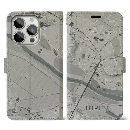 【取手（茨城県）】地図柄iPhoneケース（手帳タイプ）モノトーン・iPhone 15 Pro 用