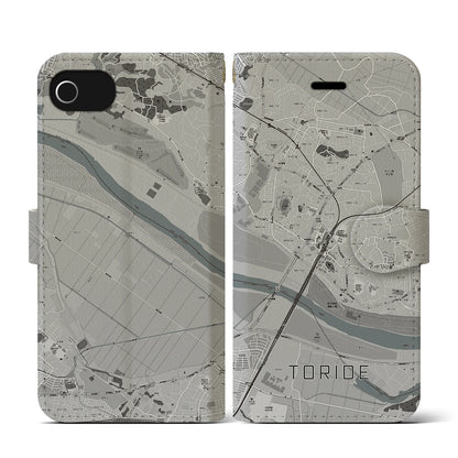 【取手（茨城県）】地図柄iPhoneケース（手帳タイプ）モノトーン・iPhone SE（第3 / 第2世代） / 8 / 7 / 6s / 6 用