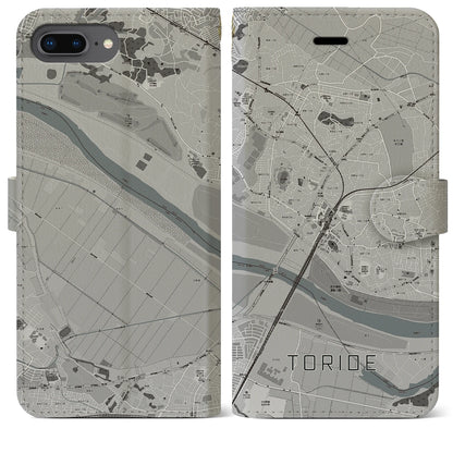 【取手（茨城県）】地図柄iPhoneケース（手帳タイプ）モノトーン・iPhone 8Plus /7Plus / 6sPlus / 6Plus 用