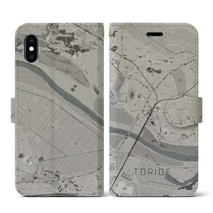 【取手（茨城県）】地図柄iPhoneケース（手帳タイプ）モノトーン・iPhone XS / X 用