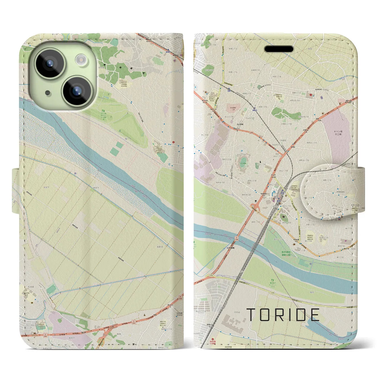 【取手（茨城県）】地図柄iPhoneケース（手帳タイプ）