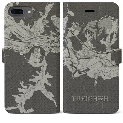 【鳥沢（山梨県）】地図柄iPhoneケース（手帳タイプ）モノトーン・iPhone 8Plus /7Plus / 6sPlus / 6Plus 用