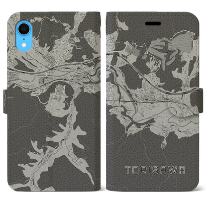 【鳥沢（山梨県）】地図柄iPhoneケース（手帳タイプ）モノトーン・iPhone XR 用