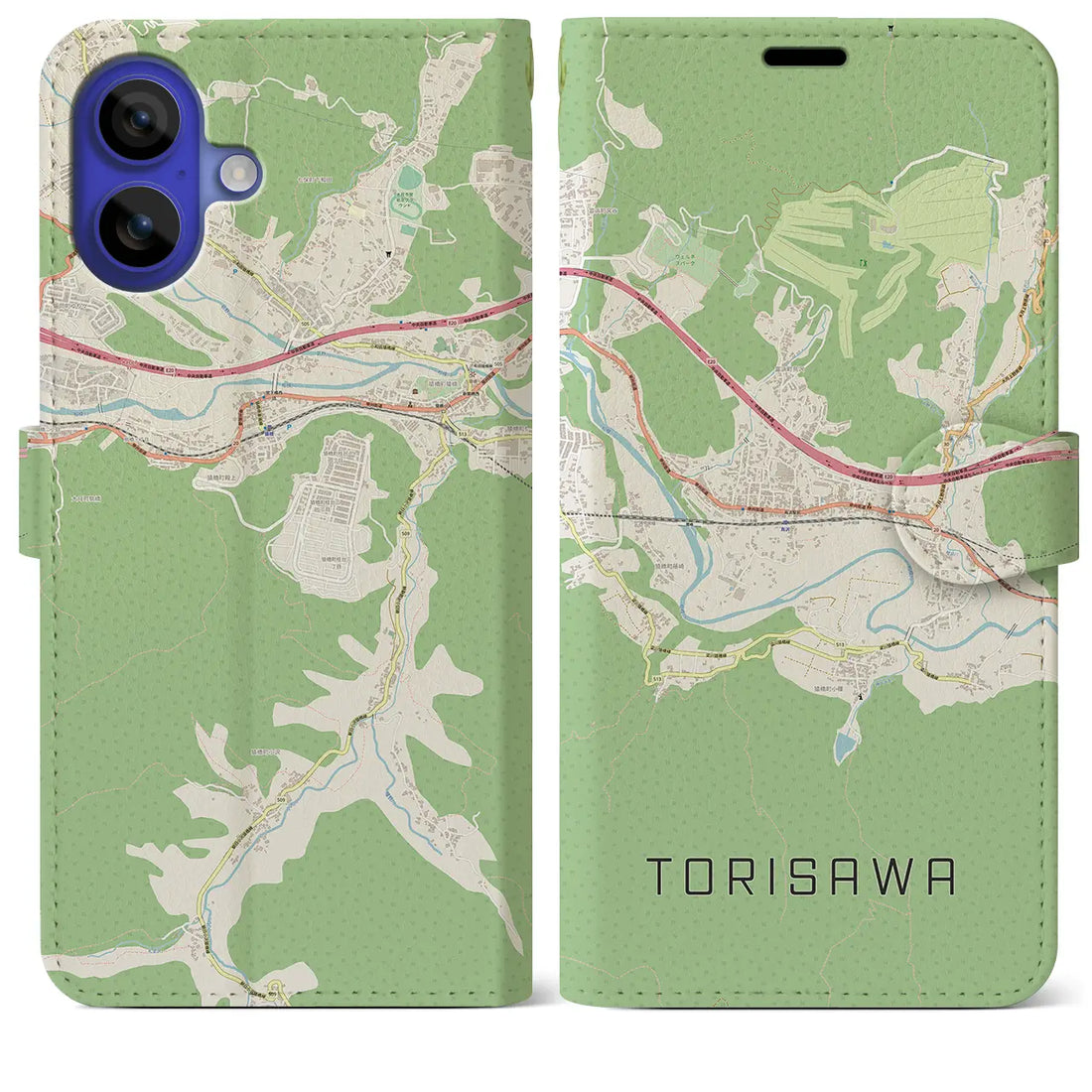 【鳥沢（山梨県）】地図柄iPhoneケース（手帳タイプ）ナチュラル・iPhone 16 Pro Max 用