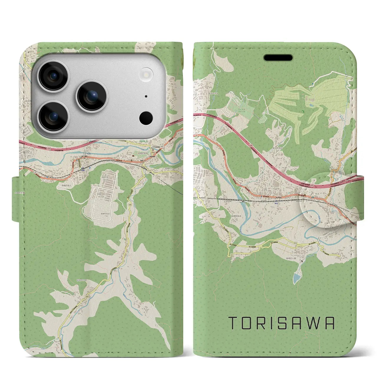 【鳥沢（山梨県）】地図柄iPhoneケース（手帳タイプ）