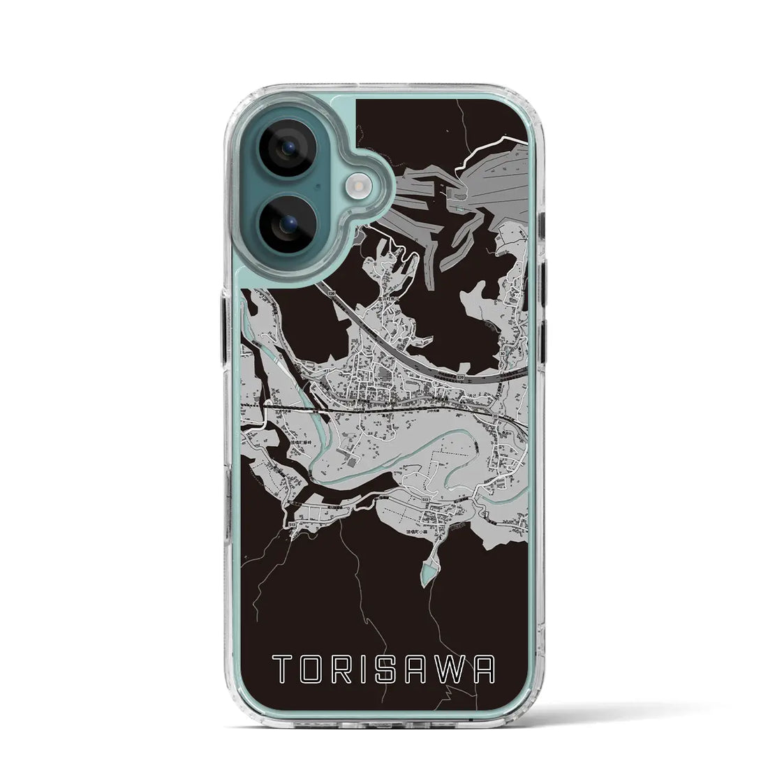 【鳥沢（山梨県）】地図柄iPhoneケース（MagSafeタイプ）モノトーン・iPhone 16 Pro 用