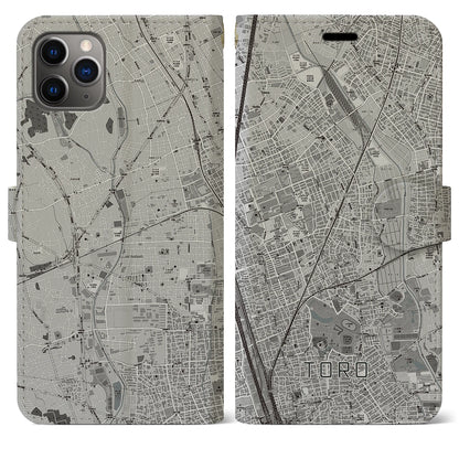 【土呂（埼玉県）】地図柄iPhoneケース（手帳タイプ）モノトーン・iPhone 11 Pro Max 用