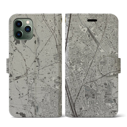 【土呂（埼玉県）】地図柄iPhoneケース（手帳タイプ）モノトーン・iPhone 11 Pro 用