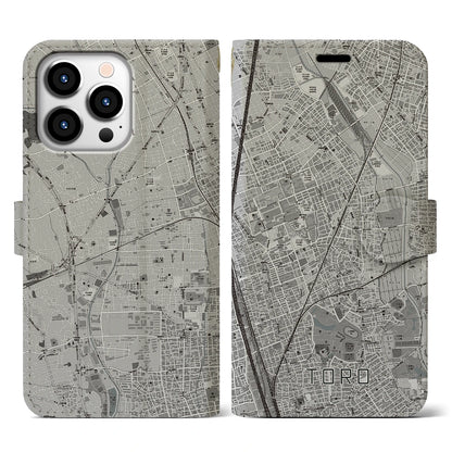 【土呂（埼玉県）】地図柄iPhoneケース（手帳タイプ）モノトーン・iPhone 13 Pro 用